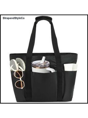 Large Mesh Beach Bag Tote 9 Pockets Waterproof Sandproof Zipper